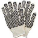 M Size Polyester, PVC and Cotton Double Dot Gloves in Black and Natural