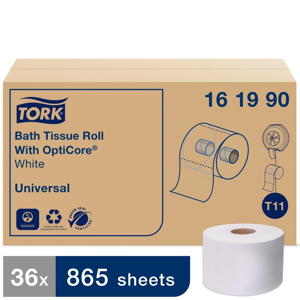 Tork White Bath Tissue Roll with OptiCore®, 2-Ply 865-Sheets, White, T11 System 