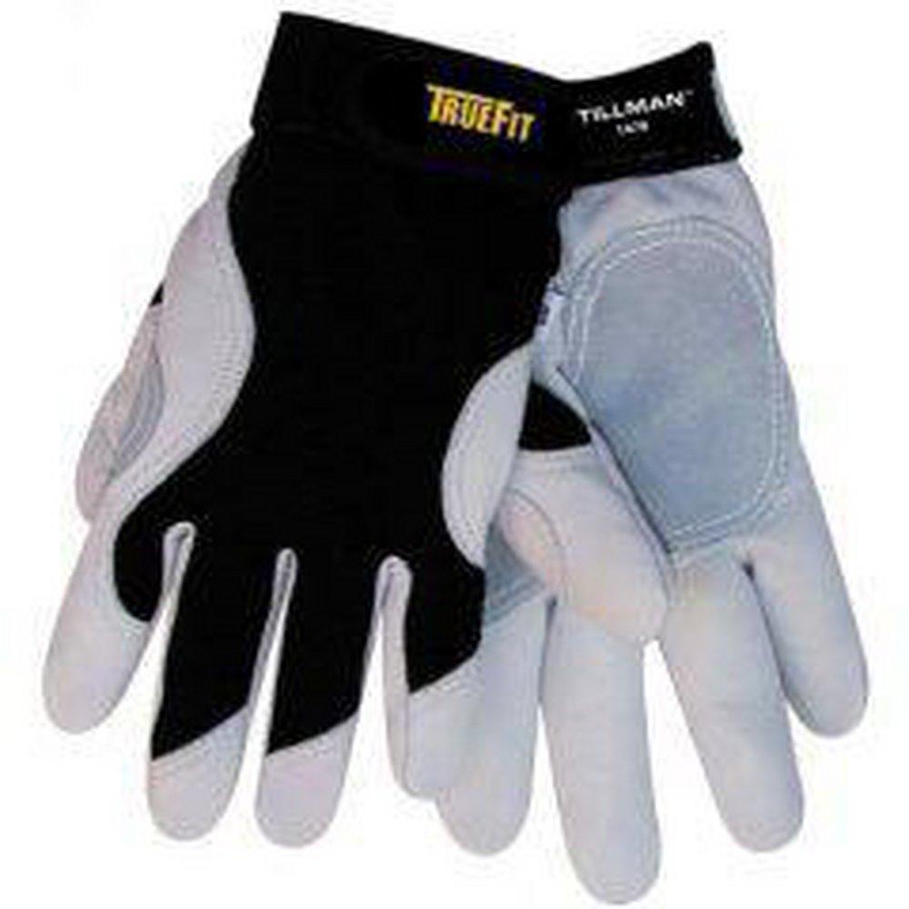 Tillman&reg; Black Spandex, Goatskin Leather and Fiber Driver Gloves in Black and White 