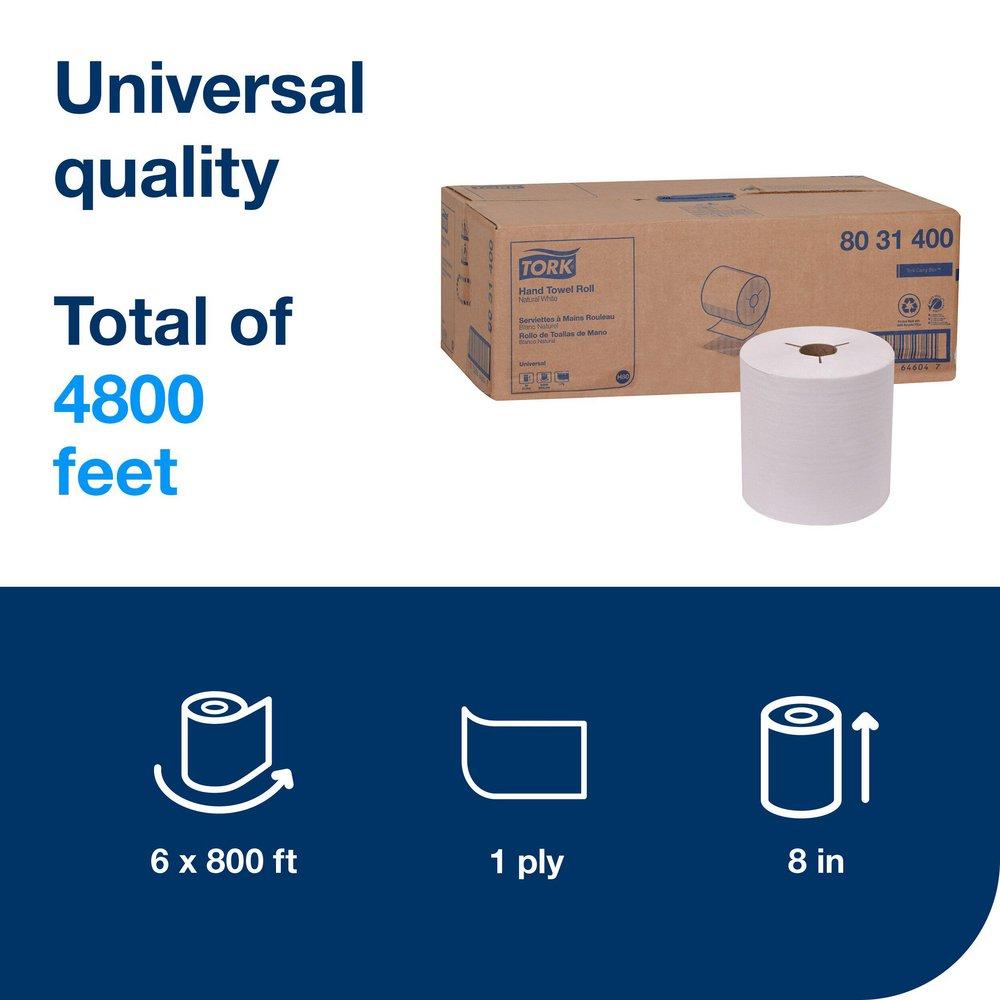 Tork Natural White Paper Hand Towel Roll, 1-Ply, Natural White, H80 System 