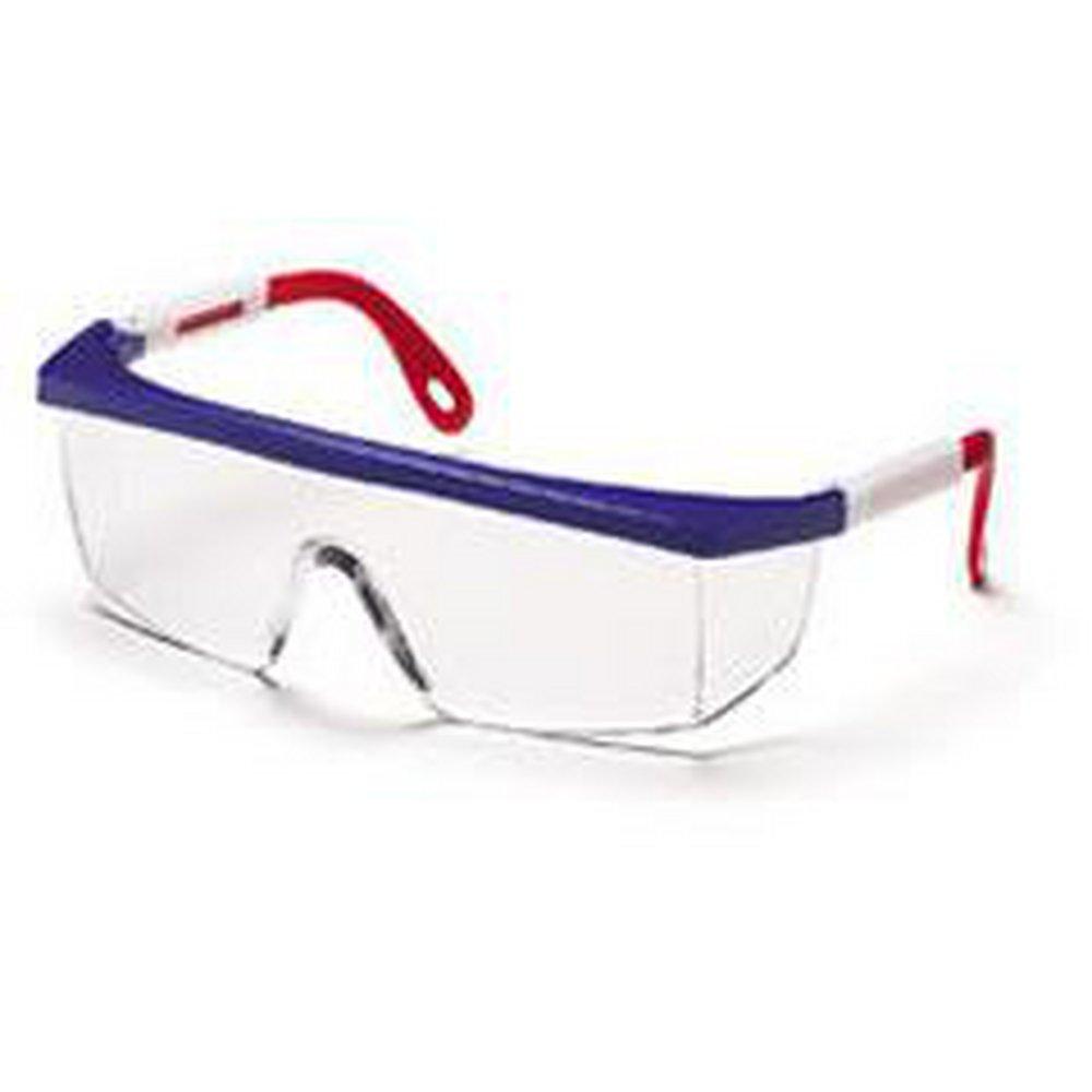 Pyramex Safety Products Polycarbonate Safety Glass with Lens and Blue, Red and White Frame 