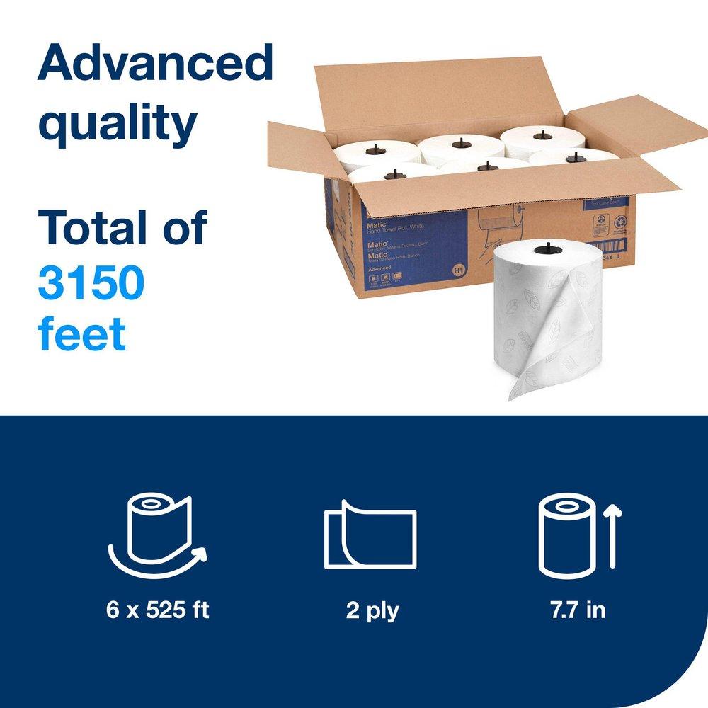 Tork White Advanced Paper Towel Roll, 2-Ply 525 ft, White, H1 System 