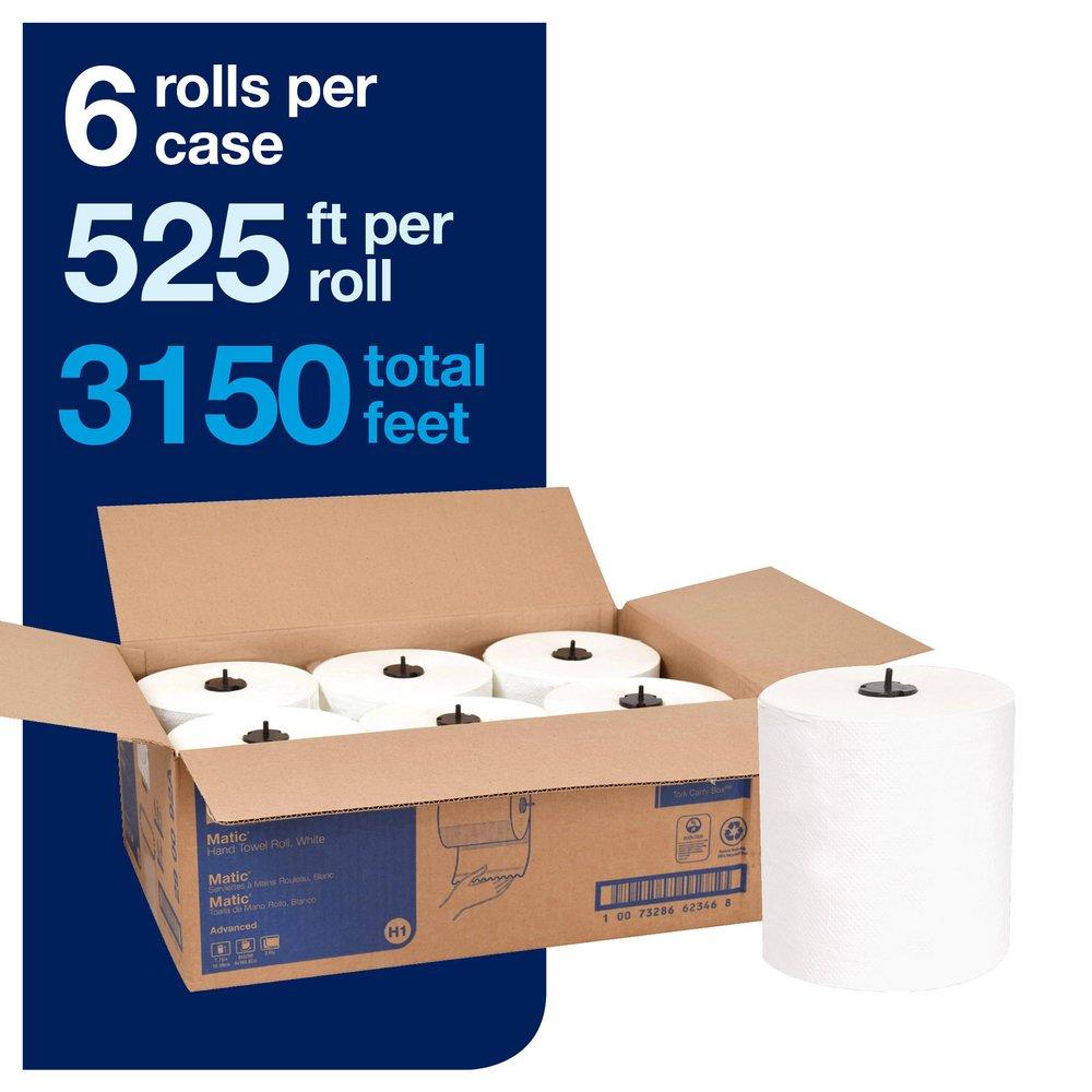 Tork White Advanced Paper Towel Roll, 2-Ply 525 ft, White, H1 System 