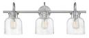 29-1/2 x 11-3/10 in. 300W 3-Light Medium E-26 Vanity Fixture with Clear Seeded Glass in Polished Chrome