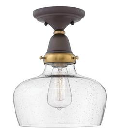 100W 1-Light Medium E-26 Flush Mount Ceiling Fixture with Clear Seeded Glass in Oil Rubbed Bronze