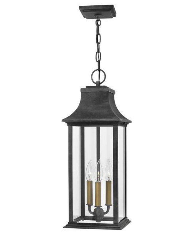 Hinkley Aged Zinc 60W 3-Light Candelabra E-12 Incandescent Large Outdoor Pendant 