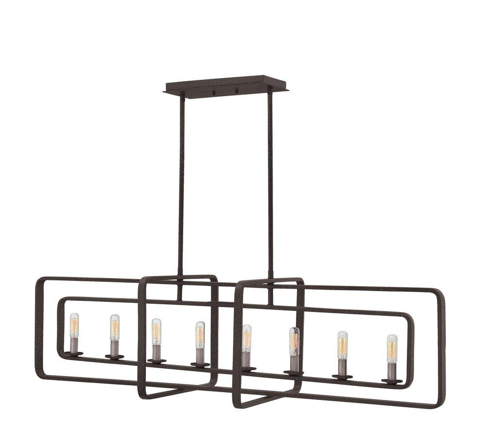 Hinkley Aged Zinc/Antique Nickel 60W 8-Light Candelabra E-12 Incandescent Linear Chandelier 