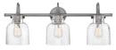 29-1/2 x 11-3/10 in. 300W 3-Light Medium E-26 Vanity Fixture with Clear Seeded Glass in Antique Nickel