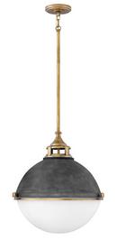 18 in. 100W 2-Light Medium E-26 Incandescent Pendant in Aged Zinc with Heritage Brass