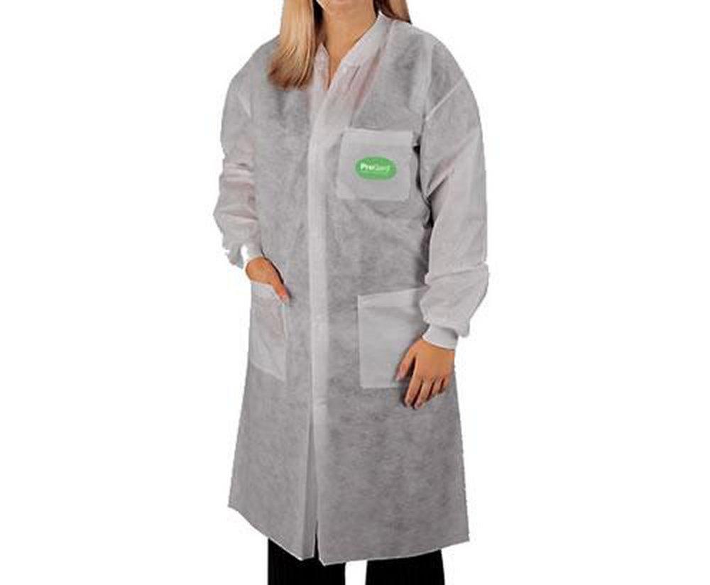 Liberty Glove & Safety White Polypropylene Lab Coat with Knit Collar and Cuff in White (Pack of 3) 