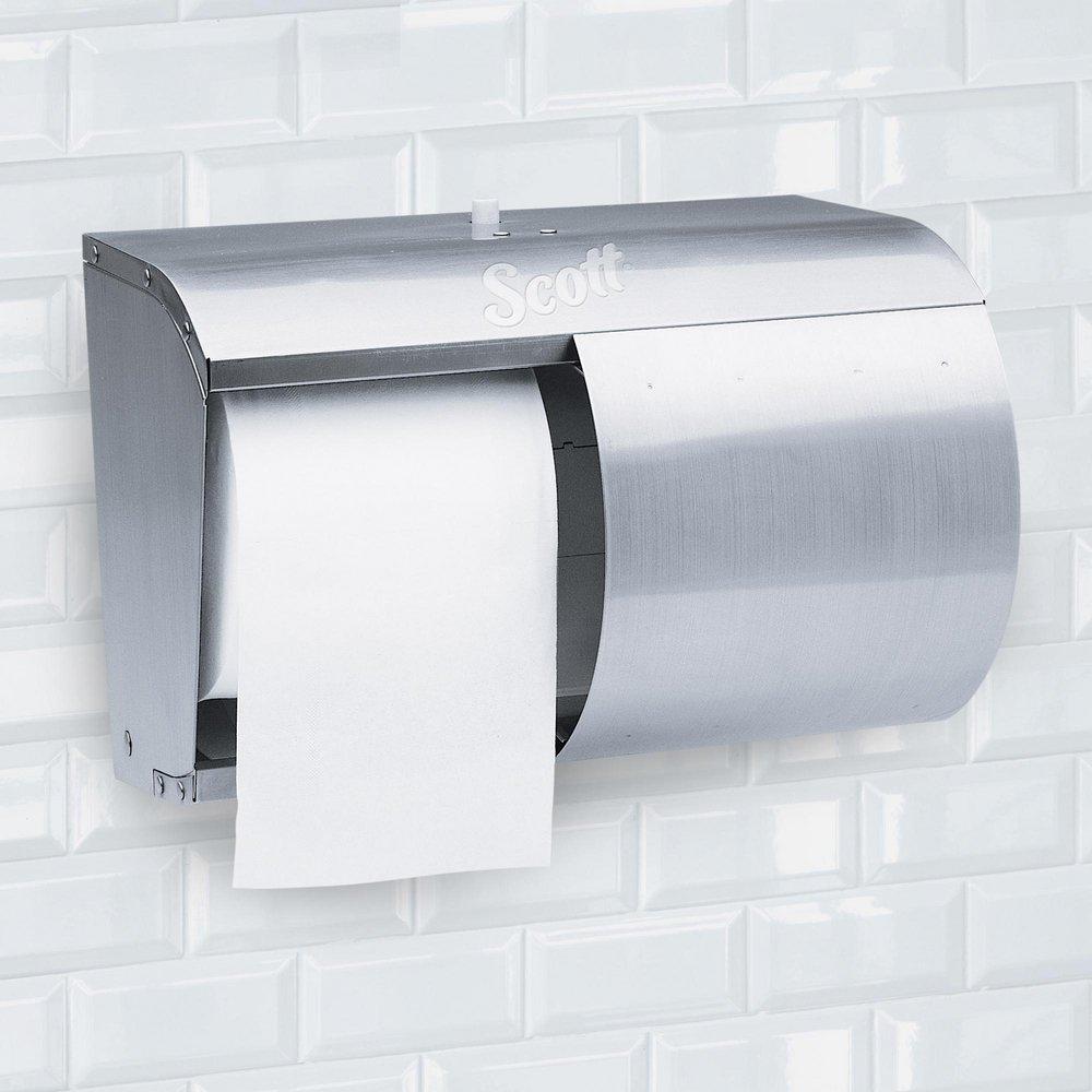 Scott&reg; Stainless Steel Double Roll Covered Bath Tissue Dispenser 