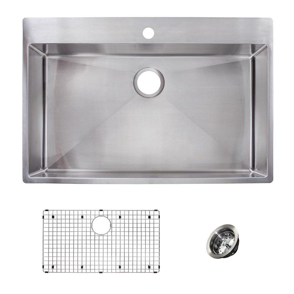 Franke Brushed Steel 33-7/16 x 22-7/16 in. 1 Hole Stainless Steel Single Bowl Dual Mount Kitchen Sink 