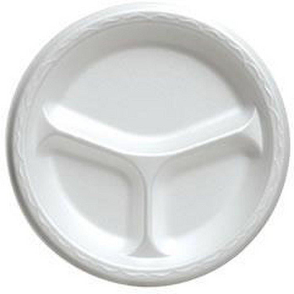 Dart Container White 3-compartment Foam Plate in White 