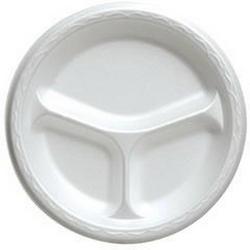 9 in. 3-compartment Foam Plate in White