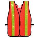 One Size Fits Most Polyester Mesh Safety Vest with Lime Stripes in Orange