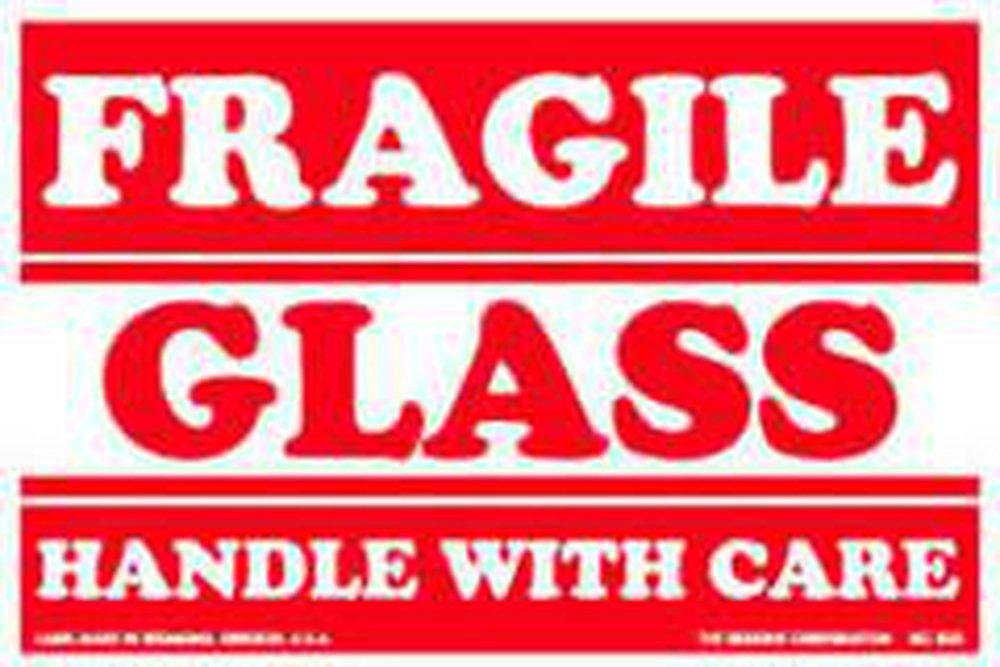 Jit Packaging White Red on White Label Fragile Glass Handle with Care 