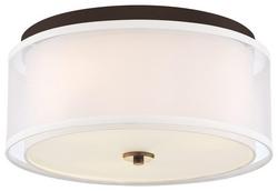 16 in. 3-Light Flush Mount Ceiling Fixture in Painted Bronze with Natural Brushed Brass