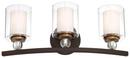 24 in. 100W 3-Light Medium E-26 A19 Vanity Fixture with Clear Glass in Painted Bronze/Natural Brushed Brass