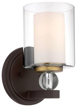 100W 1-Light Medium Vanity Fixture in Painted Bronze with Natural Brushed Brass