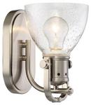 100W 1-Light Bath Light with Clear and Clear Seeded Glass in Brushed Nickel