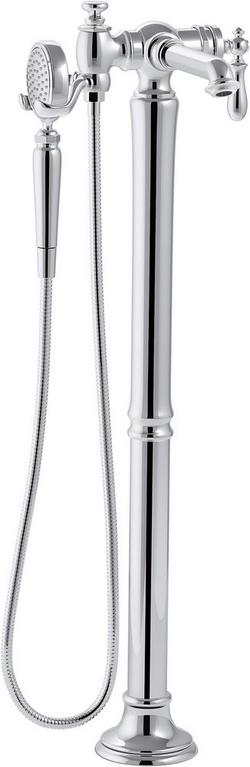 Single Handle Floor Mount Tub Filler with Hand Shower in Polished Chrome