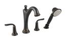 1.8 gpm 3-Hole Deck Mount Roman Tub Faucet with Double Lever Handle, Built-In Diverter Spout and Handshower in Legacy Bronze