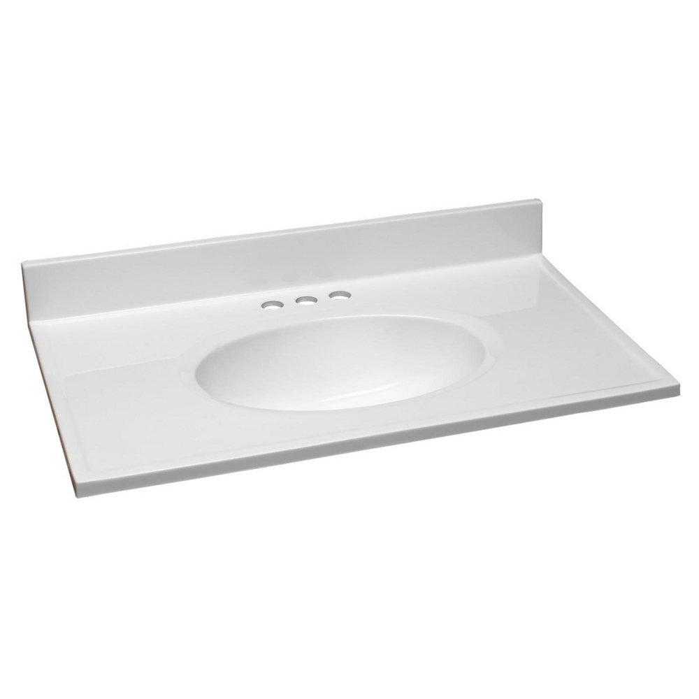 Design House Solid White 31 x 19 in. 3-Hole 1-Bowl Cultured Marble Vanity Top 