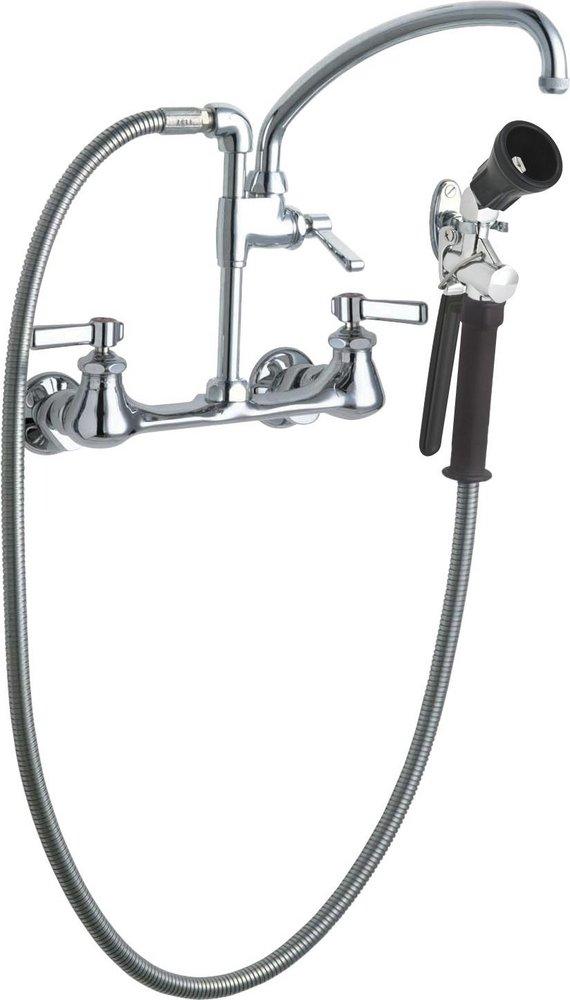 Chicago Faucets Polished Chrome Two Lever Handle Wall Mount Service Faucet 