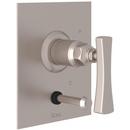 Tub and Shower Pressure Balancing Valve Trim with Brass Single Lever Handle and Diverter in Satin Nickel