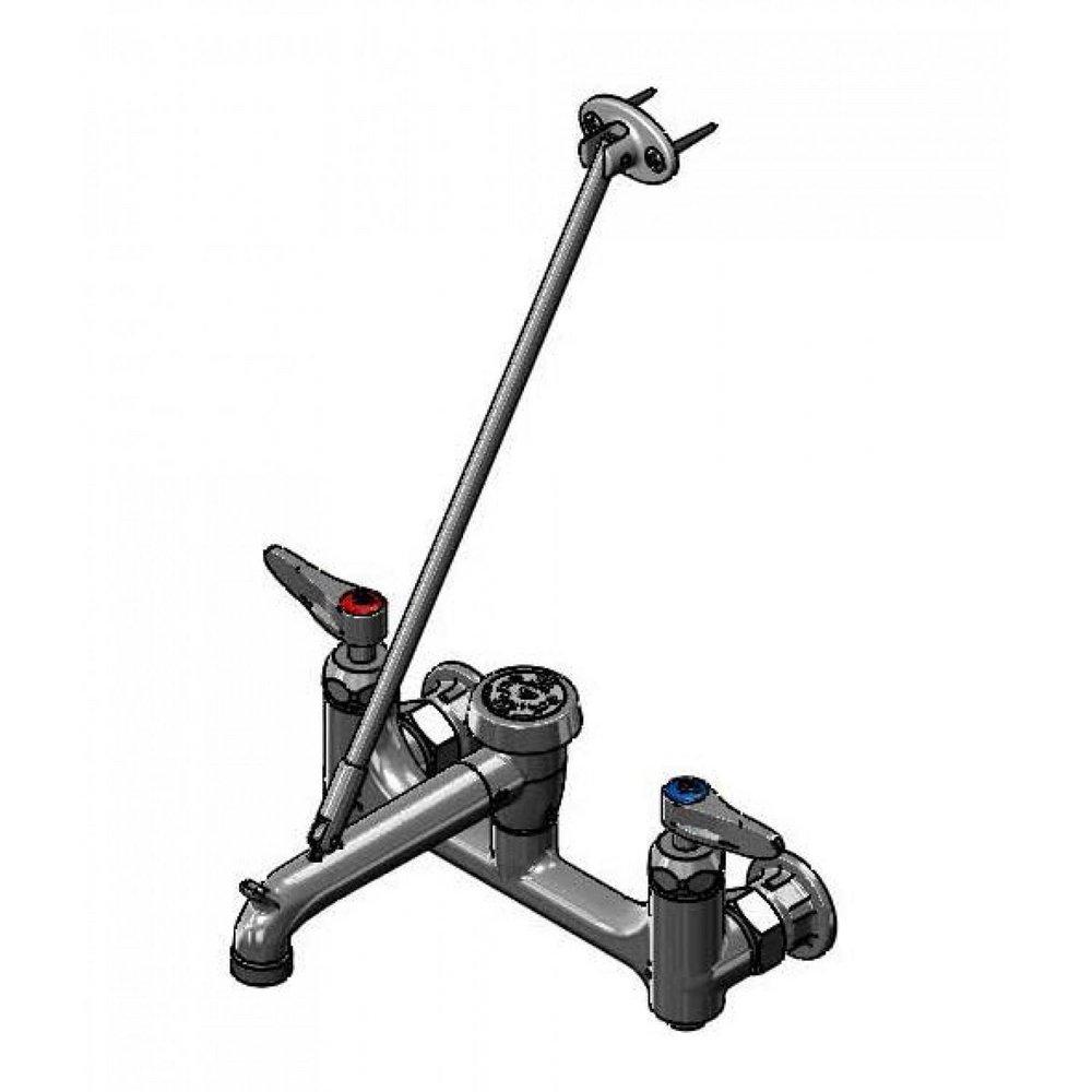 T&S Brass Chrome Plated Double Lever Handle Wall Mount Service Sink Faucet 