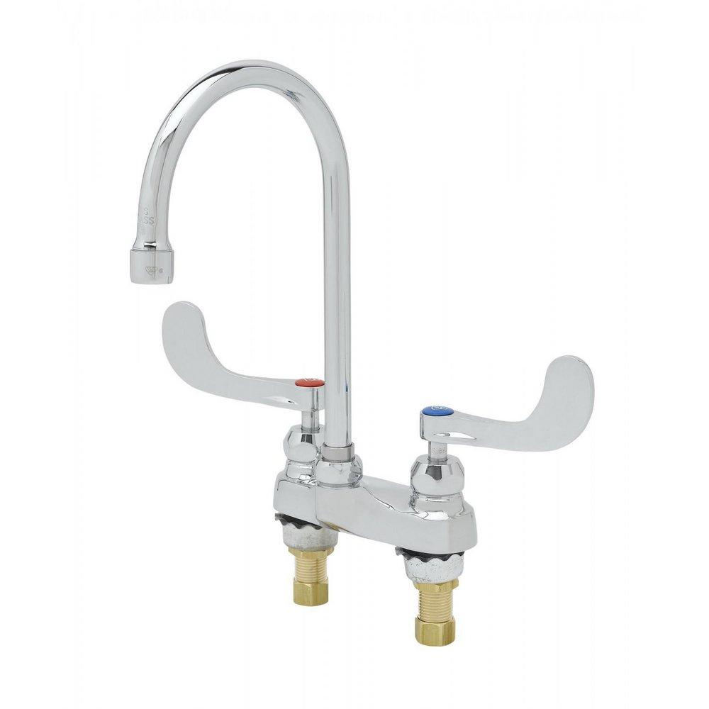 T&S Brass Polished Chrome Two Handle Wristblade Deck Mount Healthcare Faucet 