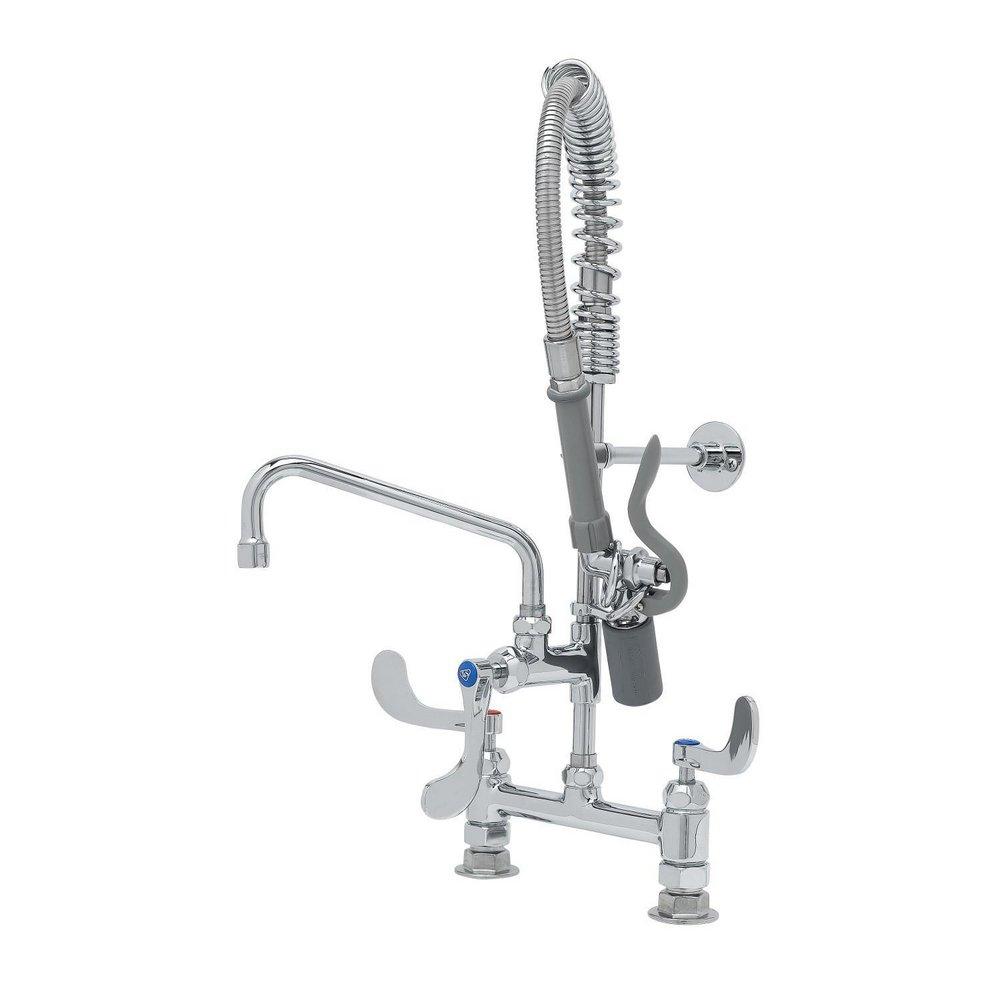 T&S Brass Polished Chrome 1/2 in. 0.65 gpm EasyInstall 2-Hole Surface Mount Faucet with Double Wrist Action Handle, 8 in. Center Size, Tubular Spout and 7-3/8 in. Reach 