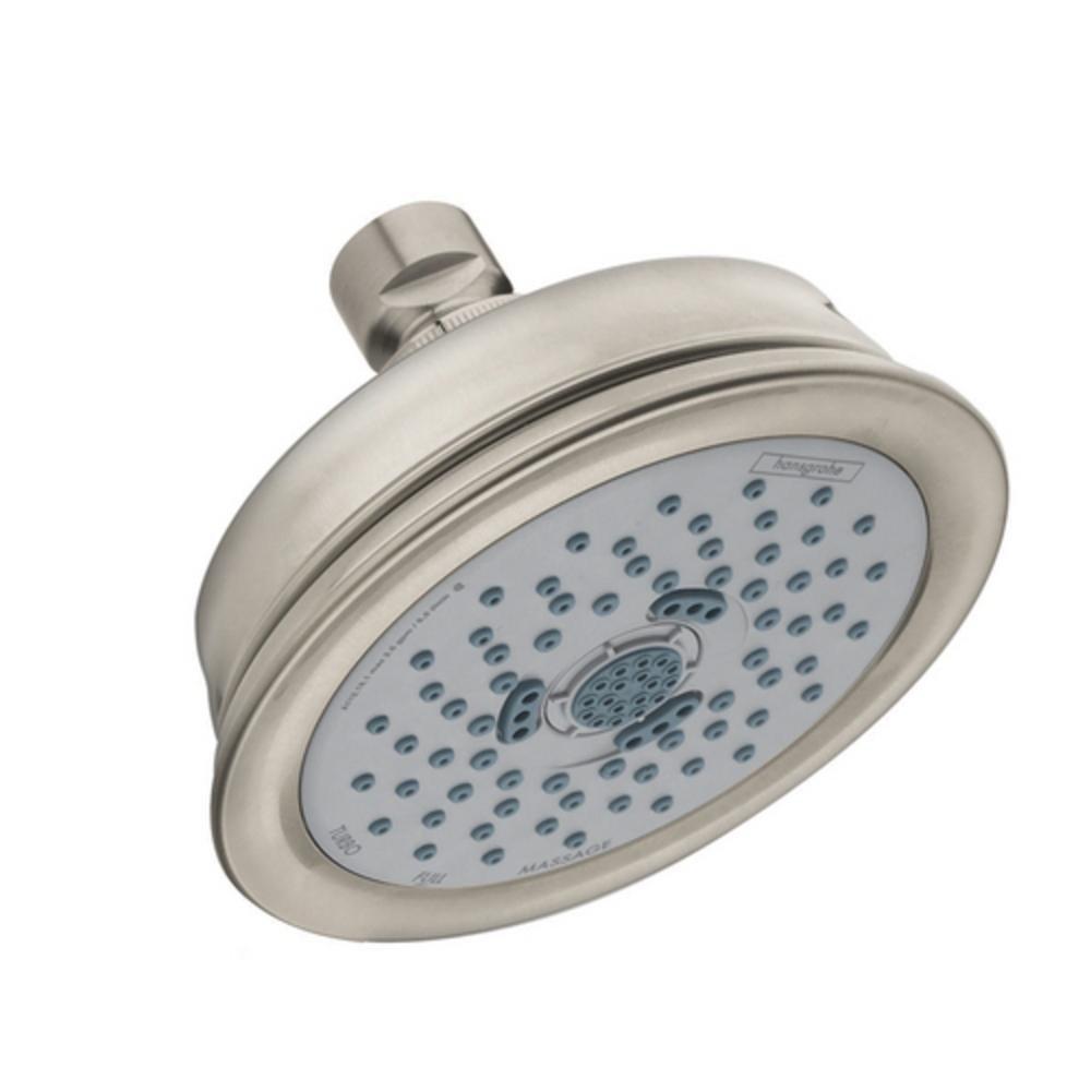 Hansgrohe Brushed Nickel Multi Function Full, Pulsating Massage and Intense Turbo Showerhead 