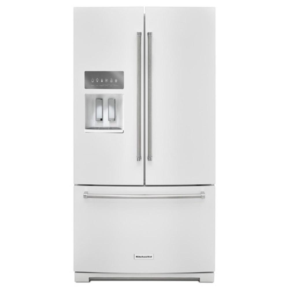 KitchenAid White 35-11/16 in. 19.03 cu. ft. Bottom Mount Freezer French Door Refrigerator 
