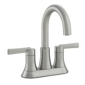 Silo image of brushed nickel bathroom faucet.