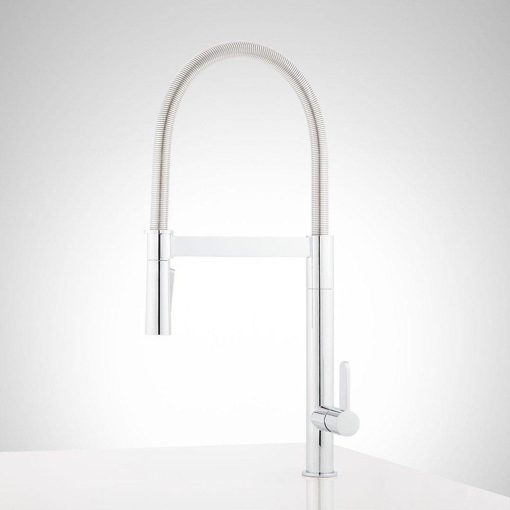 Signature Hardware Polished Chrome Single Handle Kitchen Faucet with Pull Down Spring Spout 