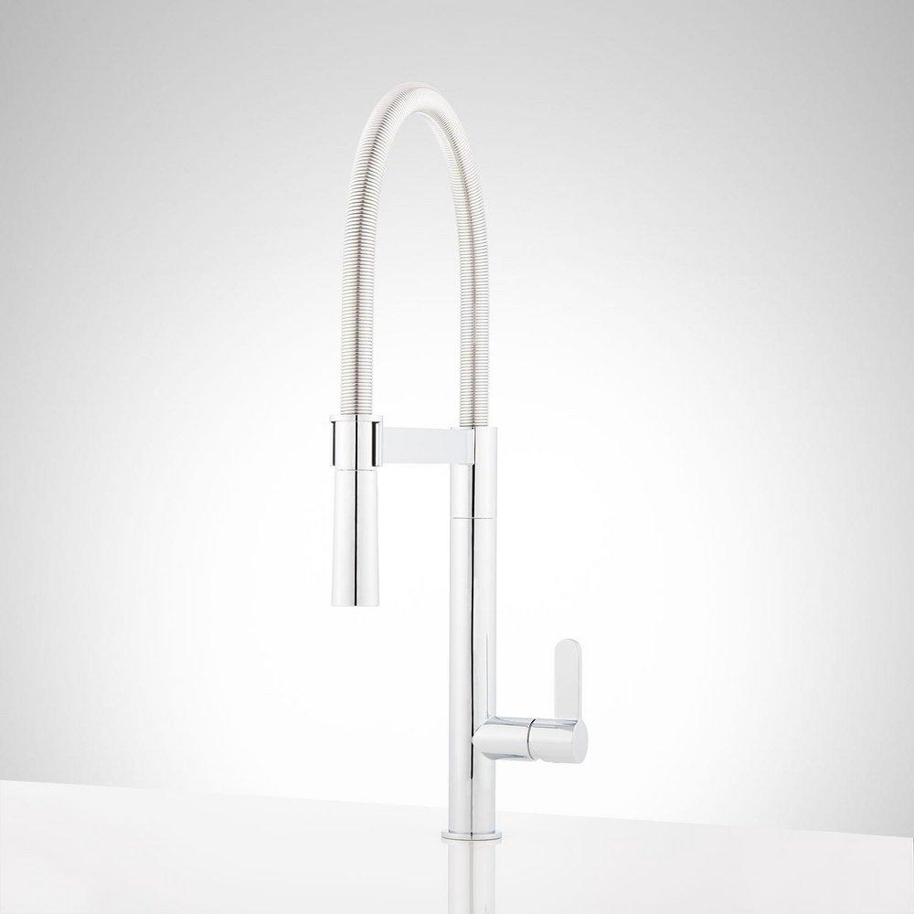 Signature Hardware Polished Chrome Single Handle Kitchen Faucet with Pull Down Spring Spout 