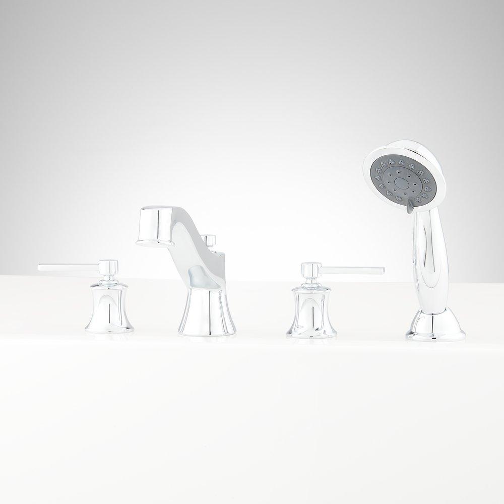 Signature Hardware Chrome 1.8 gpm 4-Hole Deck Mount Roman Tub Faucet with Double Lever Handle and Hand Shower 