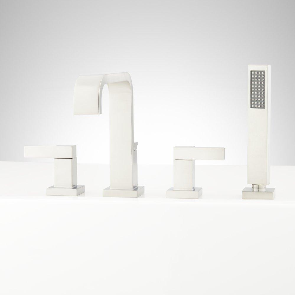 Signature Hardware Brushed Nickel 1.8 gpm 4-Hole Deck Mount Roman Tub Faucet with Double Lever Handle and Hand Shower 