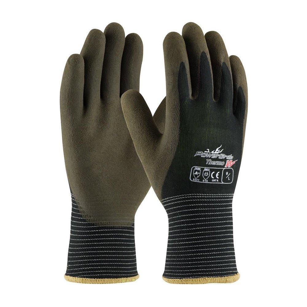PowerGrab&trade; Thermo W Black Seamless Knit Polyester and Latex Thermal Gloves in Black and Brown 
