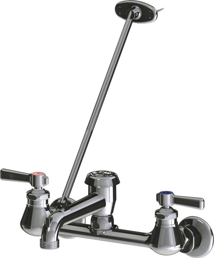 Chicago Faucets Polished Chrome Two Handle Lever Wall Mount Service Faucet 