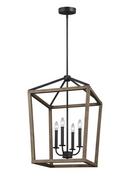 240W 4-Light Candelabra Incandescent Chandelier in Weathered Oak Wood with Antique Forged Iron