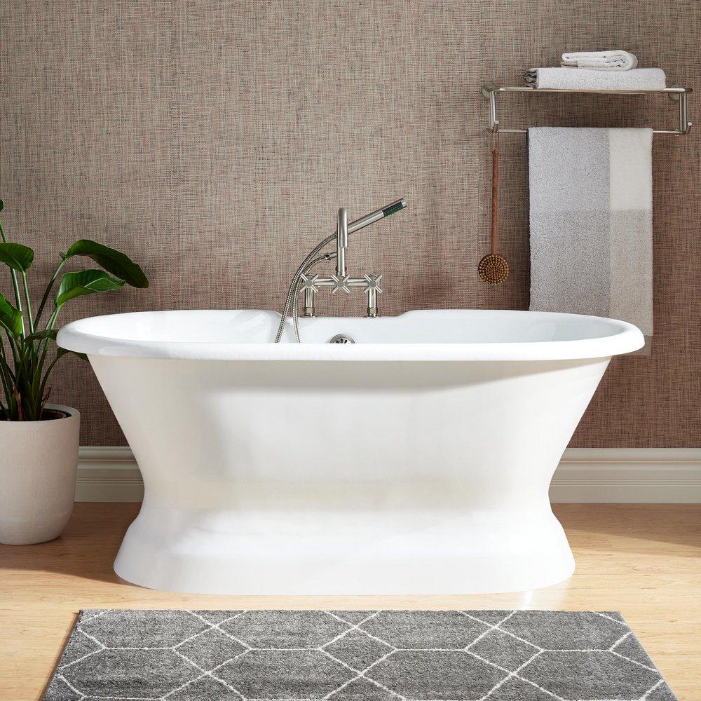 Signature Hardware White 66 x 31 in. Freestanding Bathtub with Off-Centered Rear Drain 