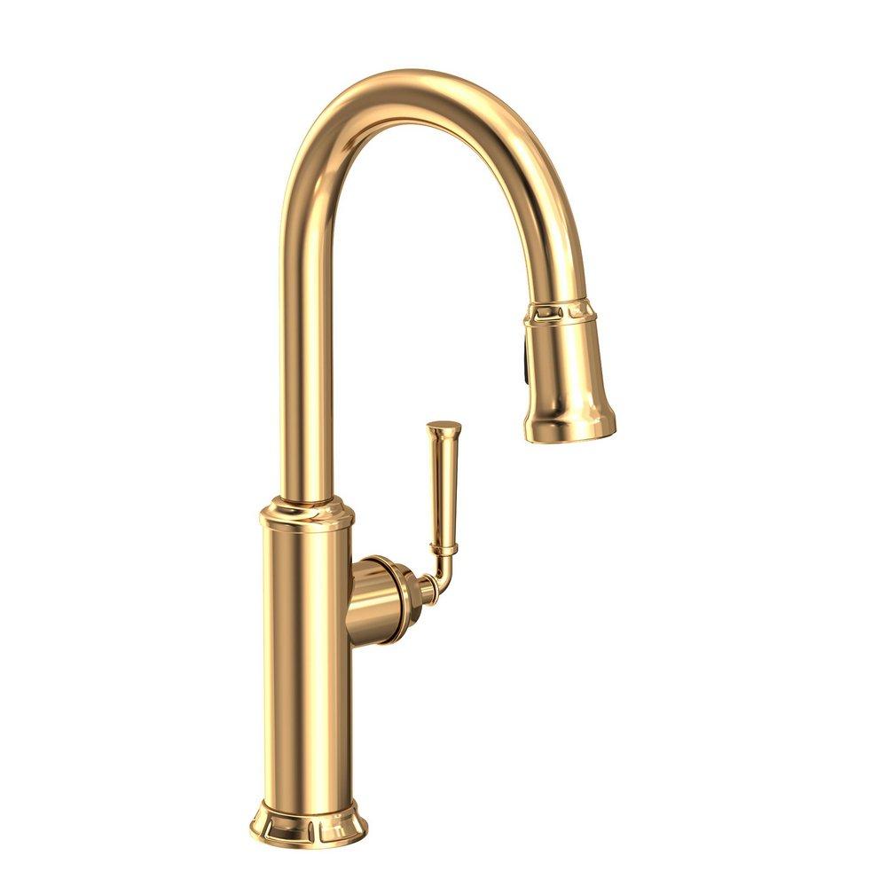 Newport Brass Uncoated Polished Brass - Living Single Handle Pull Down Kitchen Faucet 