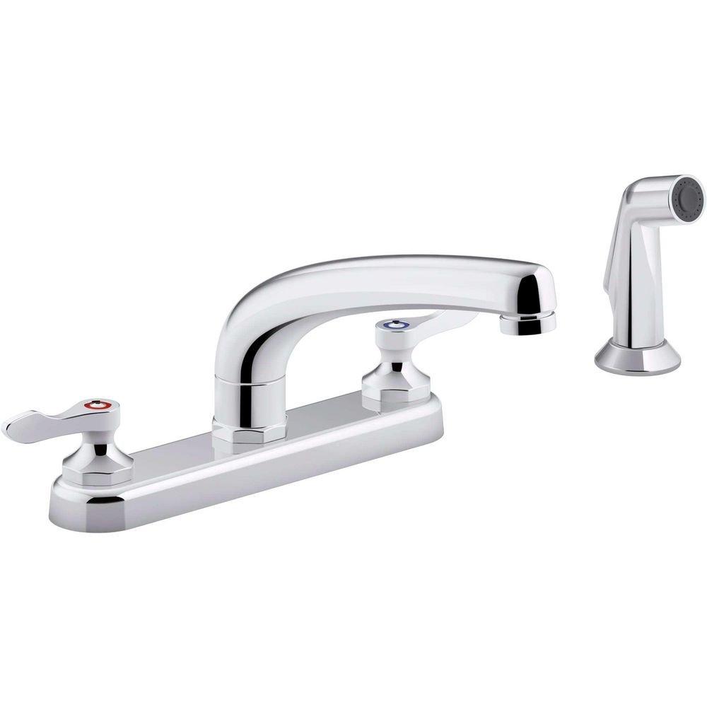 KOHLER Polished Chrome Two Handle Centerset Kitchen Faucet in Polished Chrome 
