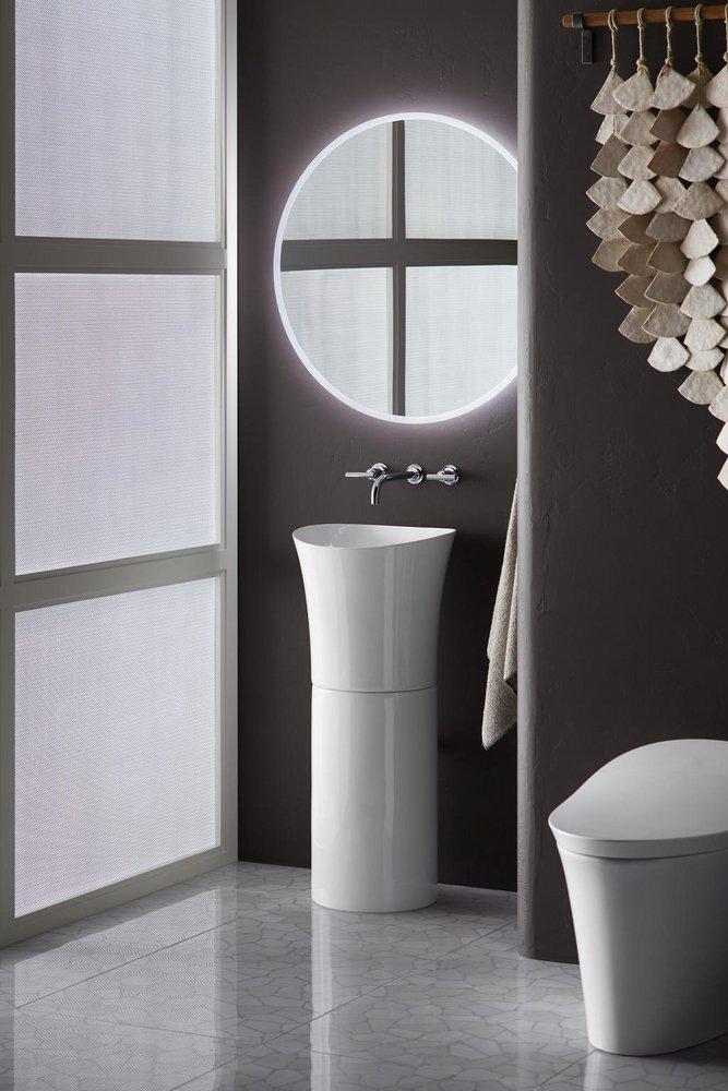 KOHLER White 1-Bowl Fireclay Pedestal Lavatory Sink (Less Hole) 