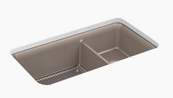 33-1/2 in. Undermount Neoroc Double Bowl Kitchen Sink in Matte Taupe