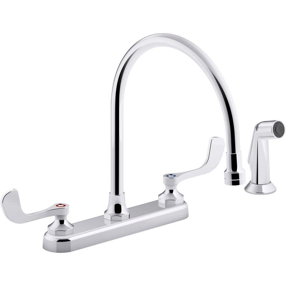 KOHLER Polished Chrome Two Handle Centerset Kitchen Faucet in Polished Chrome 