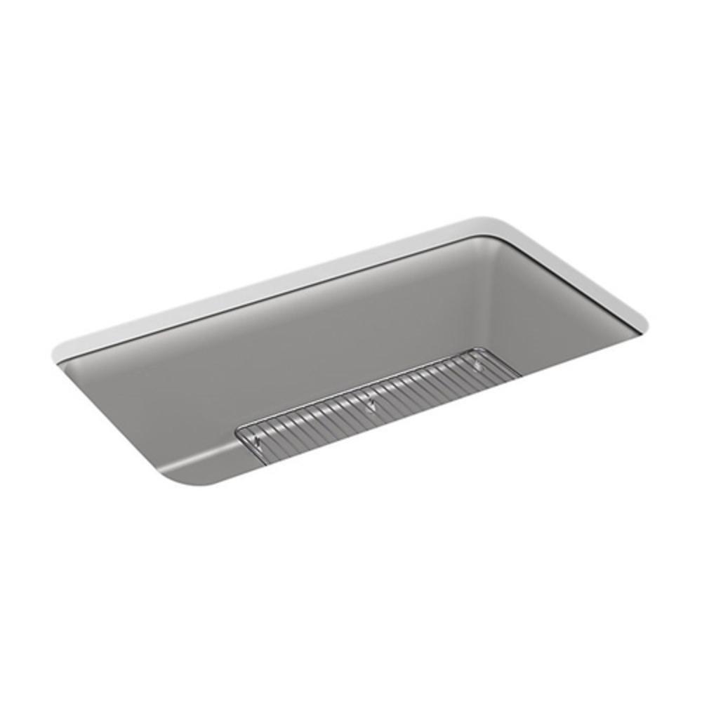 KOHLER Matte Grey 33-1/2 x 18-5/16 in. No Hole Composite Single Bowl Undermount Kitchen Sink 