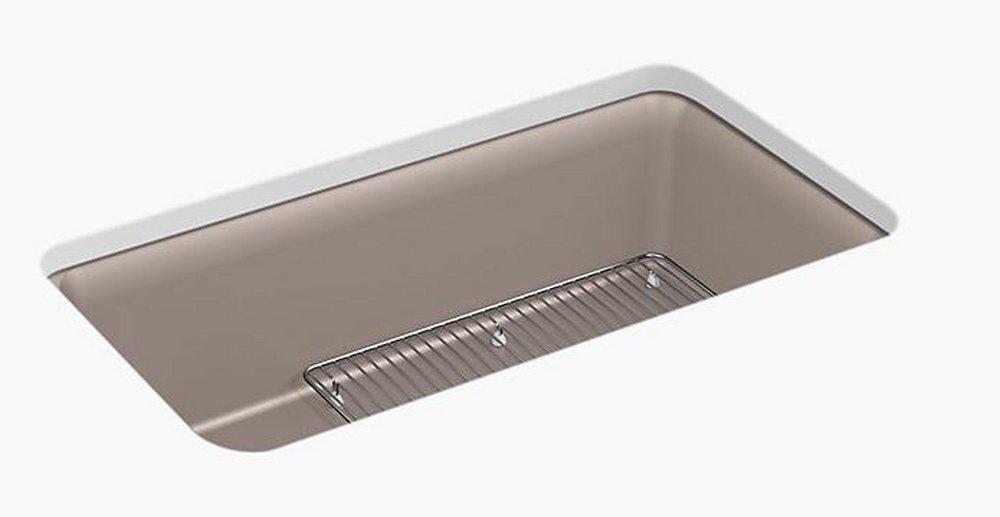 KOHLER Matte Toupe 33-1/2 x 18-5/16 in. No Hole Composite Single Bowl Undermount Kitchen Sink 